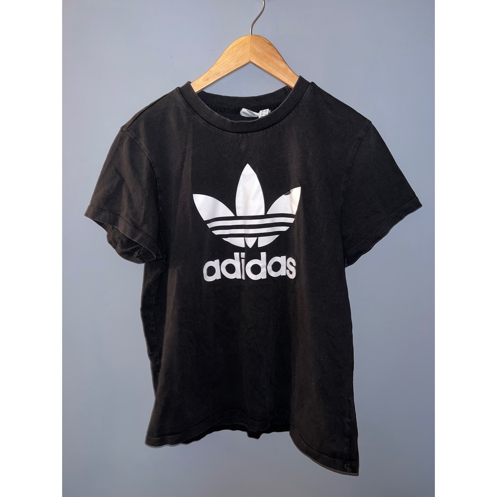 Adidas Originals‎ Womens Trefoil Logo Graphic T-Shirt Black Medium Short Sleeve
